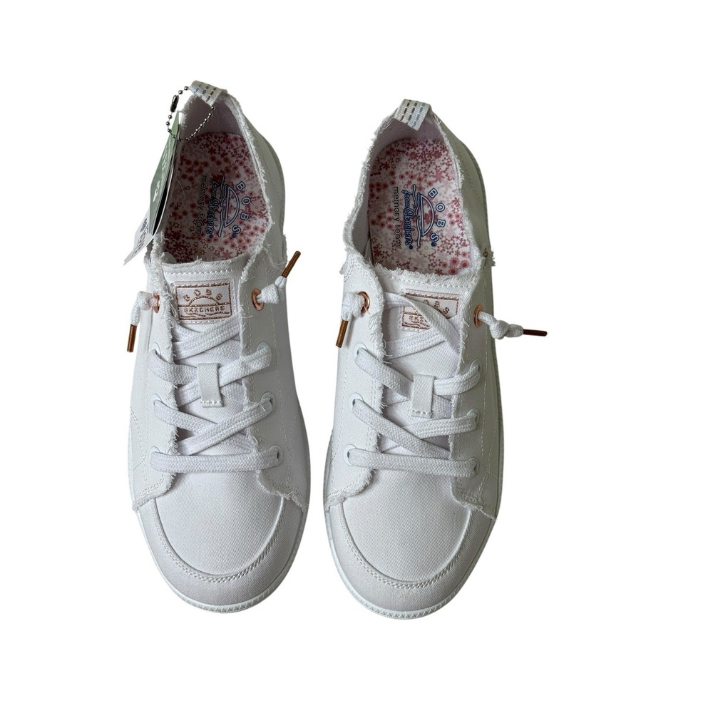 Skechers Bobs Womens Cute 2.0 White Canvas Low Sneakers Shoes Sz 9.5 - Picture 2 of 10